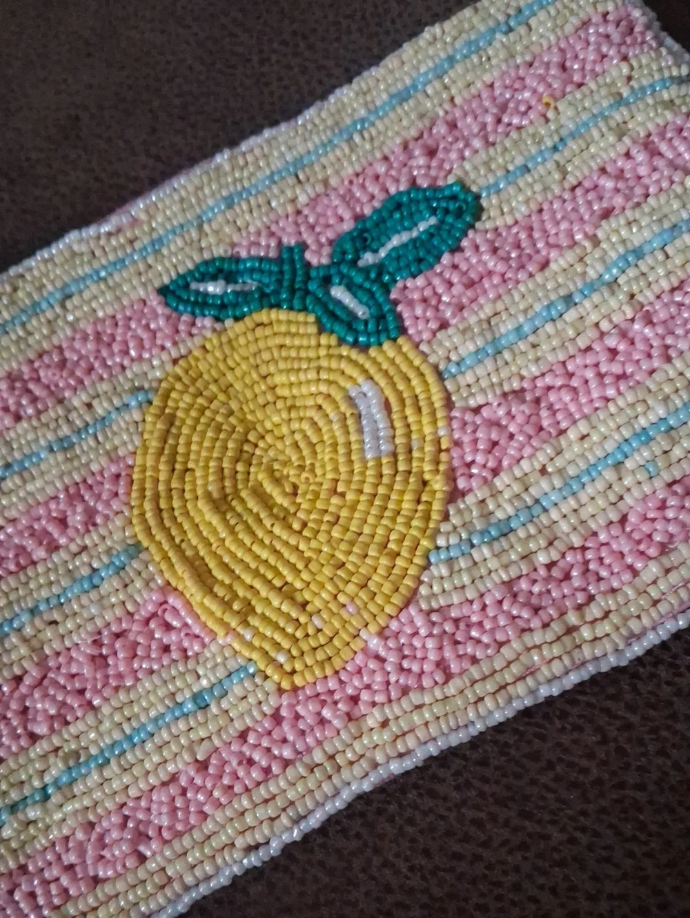 No Boundaries Pink Striped Lemon Wristlet Pouch